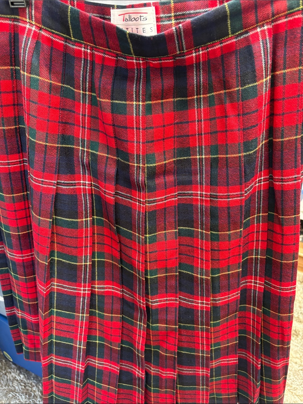 Talbots Red Plaid Pleated Midi Skirt